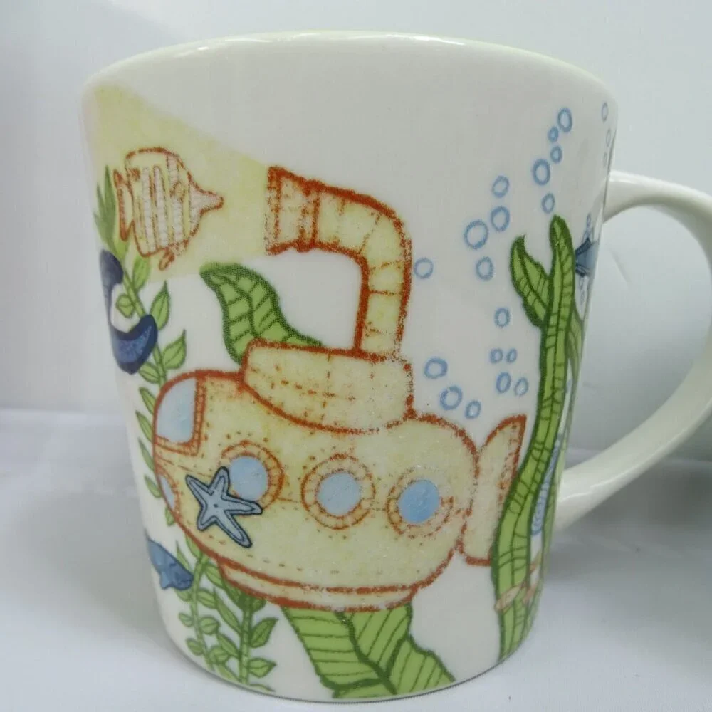 Lot 2 Starbucks Under the Sea Mugs Cup Whale Turtle Submarine Fish Ocean 1 faded